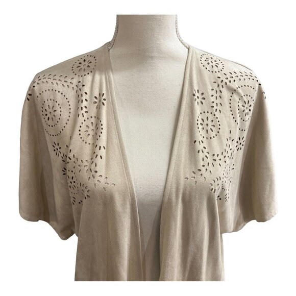 Honey Belle Kimono Womens S Tan Faux Suede Laser Cut Open Front Wester‎ Festival - Picture 2 of 9
